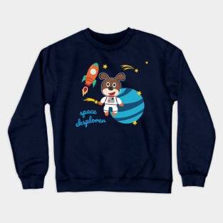 Space bear or astronaut in a space suit with cartoon style Crewneck Sweatshirt